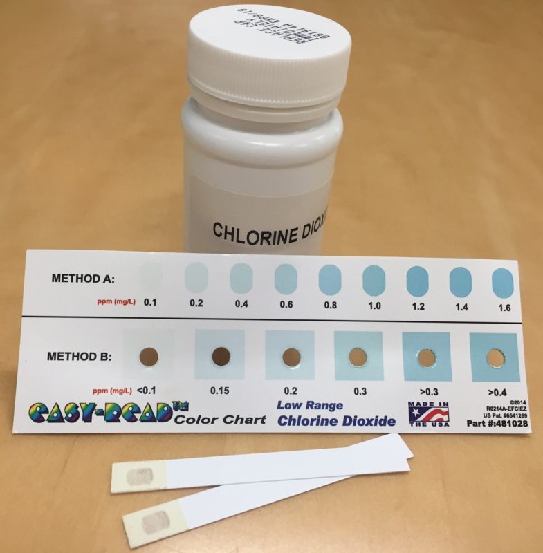 Low Range Chlorine Dioxide Test Strips to measure the concentration of Chlorine Dioxide in the water