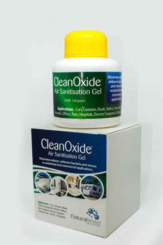 CleanOxide Air Sanitisation Gel product shot on a box